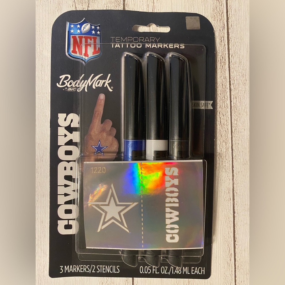 Dallas Cowboys Temporary Tattoo Markers Body Mark By Bic 3 Markers